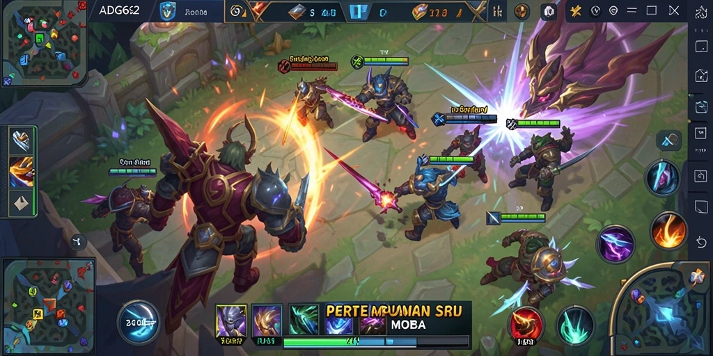 Tampilan gameplay ADG62 yang menegangkan dalam pertempuran MOBA.