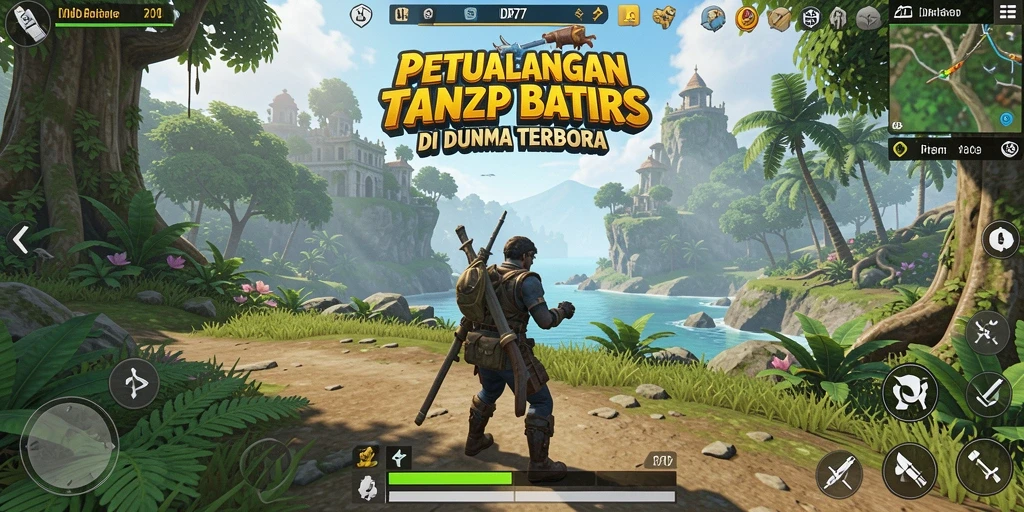 Screenshot menampilkan petualangan dalam dunia terbuka yang luas.