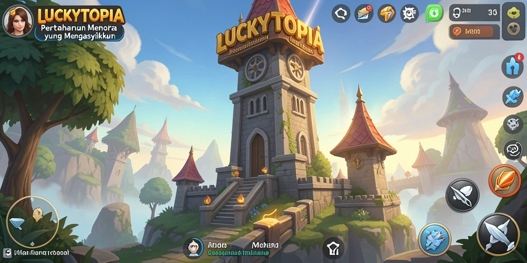 Tampilan gameplay <strong>LUCKYTOPIA</strong> yang mendebarkan dalam Tower Defense.