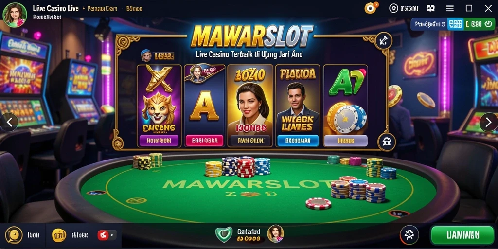 Screenshot gameplay Live Casino MAWARSLOT yang menampilkan dealer dan pemain.