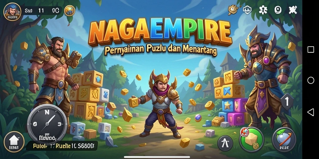Screenshot gameplay NAGAEMPIRE menampilkan tantangan puzzle yang mendebarkan.