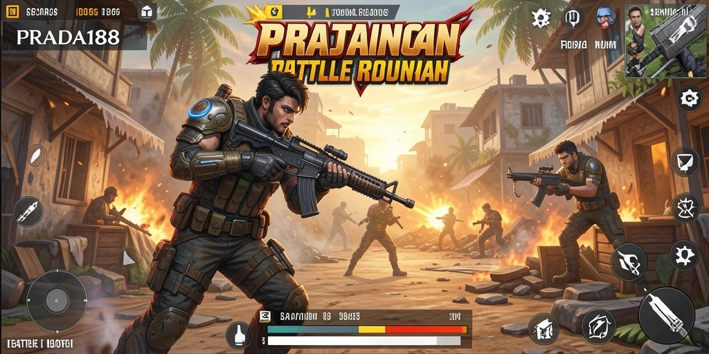 Tampilan gameplay mendebarkan dalam pertempuran Battle Royale.