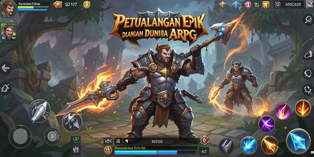 Tampilan gameplay menakjubkan dari SD107 yang menunjukkan pertarungan epik di dunia ARPG.